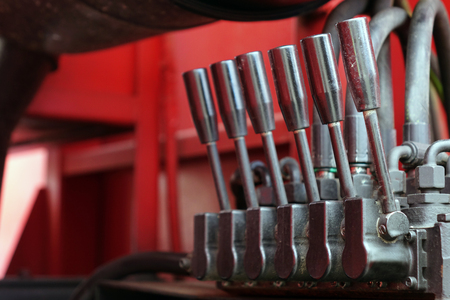 Levers on the control panel of the lifting mechanism.の写真素材