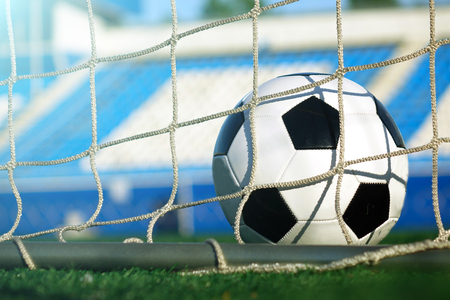 Football on a green field . Sport. The ball in the goal.の写真素材