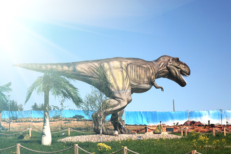 Russia - 20 may 2018. Animals of the Jurassic period. Dinosaur on the blue sky background .のeditorial素材