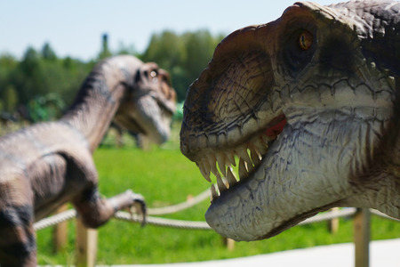 Russia - 20 may 2018. Animals of the Jurassic period. Dinosaur on the blue sky background .のeditorial素材
