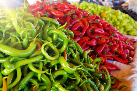 Pepper background texture of hot chili seasoning is a fiery dish for sale. Trade in the market.の写真素材
