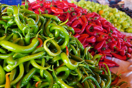 Pepper background texture of hot chili seasoning is a fiery dish for sale. Trade in the market.の写真素材