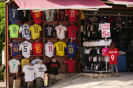 Turkey. Side-June 2018. Sale of t-shirts with the names of famous players.のeditorial素材