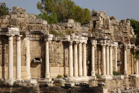 Turkey. Side-June 2018. The ruins of the city streets and ancient theater in side.のeditorial素材