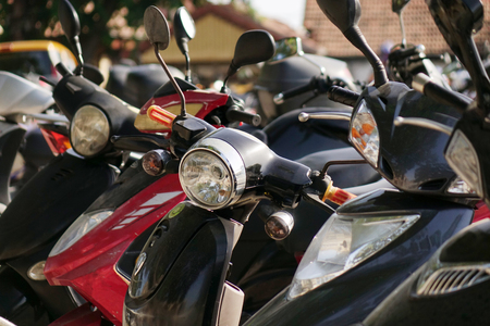 Turkey. Side-June 2018. Scooters in the Parking lot. Rent a car on the street.のeditorial素材