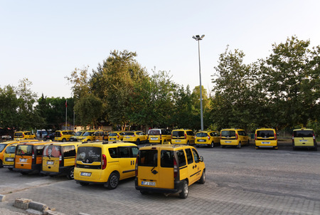 Turkey. Side-June 2018.Taxi in Turkey. Taxi car roof sign on bokeh background in Istanbul .のeditorial素材