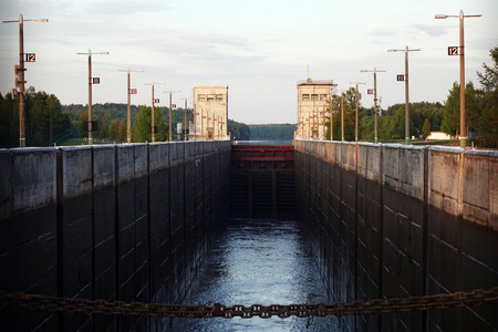 Vytegra. Russia. June 2018: Gateway for cargo and passenger ships.のeditorial素材