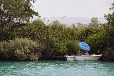 Turkey. Antalya-June 2018. boat with fishermen on the riverのeditorial素材