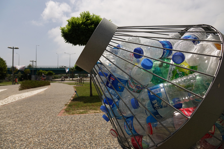 Turkey.Manavgat-June 2018. Plastic bottles in the container . Separate waste collection. Ecology.のeditorial素材