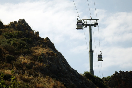 Cableway in the mountains. tourist transportationの写真素材