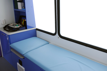 Medical equipment inside the ambulanceの写真素材