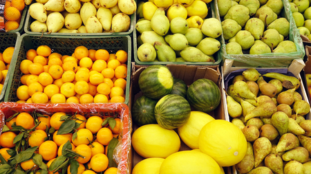 Fruit for sale.Fresh fruit on the market.の写真素材