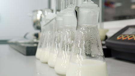 samples of dairy products in the laboratory.の写真素材