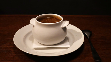 Traditional Spanish cold gazpacho soup with copy space for text. On dark background.の写真素材