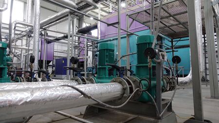 steamshop with new equipment. Production of thermal energy by burning wood waste.の写真素材