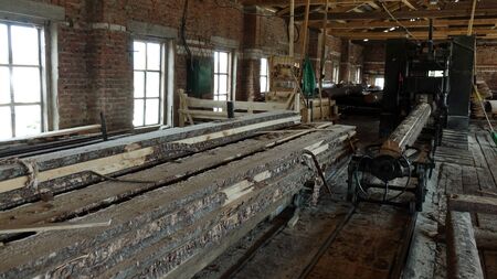 Woodworking enterprise. Production of stacked pine wood for processing and furniture production .の写真素材
