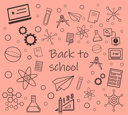 Vector set of physical and mathematical signs. The set of symbols of the formation of a black contour. Back to school .のイラスト素材