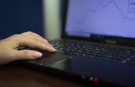 A person works at a computer.