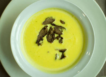 Cheese soup with duck liver.の写真素材