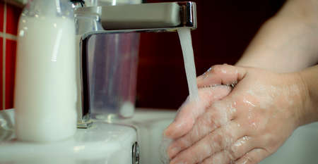 Prevention of coronavirus-destruction of pathogenic bacteria. Wash your hands with liquid soap