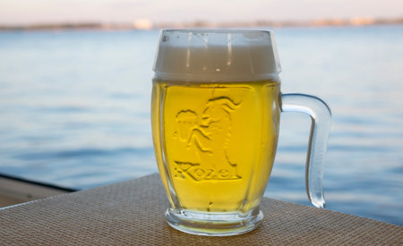 Prague, Czech Republic, September 2, 2020: a glass of unfiltered Czech beer Kozelのeditorial素材