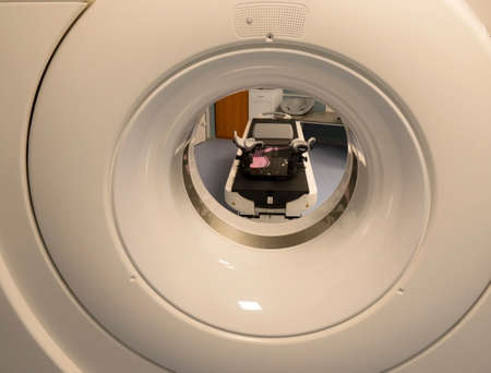 Tomograph at the cancer hospital. An MRI scanner is installed. Empty MRI, CT scanner.