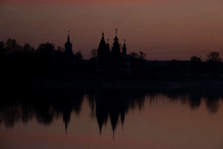 View of the Orthodox Cathedral on the river bank.の写真素材
