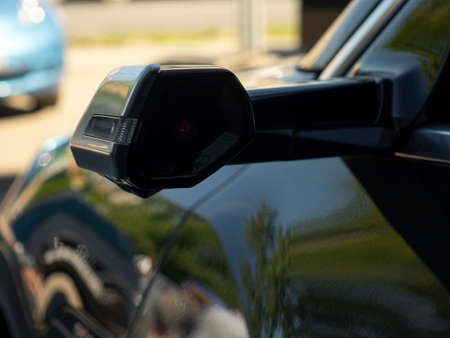 Electronic rear-view mirror with built-in camera.MOSCOW, RUSSIA-April 2021のeditorial素材