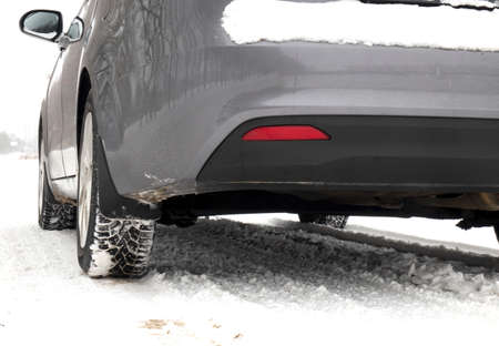 A car on a winter road. The concept of safe driving.の写真素材