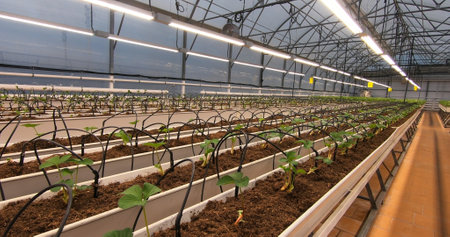 Growing strawberries in greenhouses. A modern greenhouse for the production of organic fruits.の写真素材
