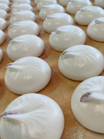 White marshmallows. Production of sweet marshmallows from natural food products.の写真素材