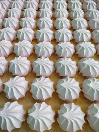 White marshmallows. Production of sweet marshmallows from natural food products.の写真素材