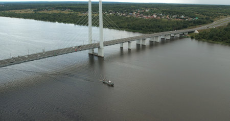 Cable-stayed bridge in Cherepovets. Engineering structures, transport interchanges.の写真素材