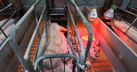 Sows fatten piglets. Breeding and fattening pigs on the farm .の写真素材