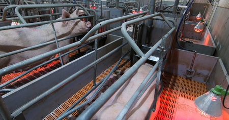 Sows fatten piglets. Breeding and fattening pigs on the farm .の写真素材