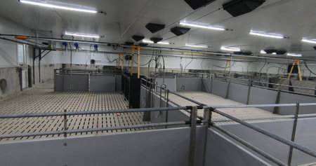 Pens for breeding piglets on a pig farm. Pigsty, pig breeding.の写真素材