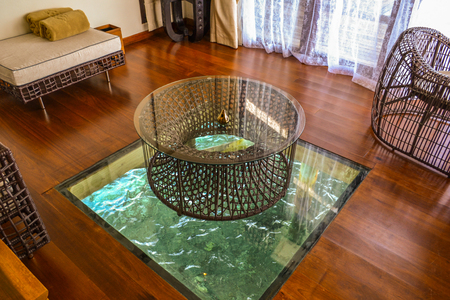 interier of maldives luxury ocean villaの写真素材