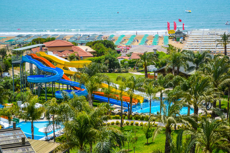 Antalya, Turkey - May 3, 2011: Interesting design in hotel with aquaparkのeditorial素材