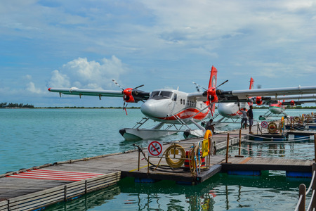 Male, Maldives - November 22, 2014:  seaplane prepares for take-off.  to some hotels in the Maldives can only be reached in this wayのeditorial素材