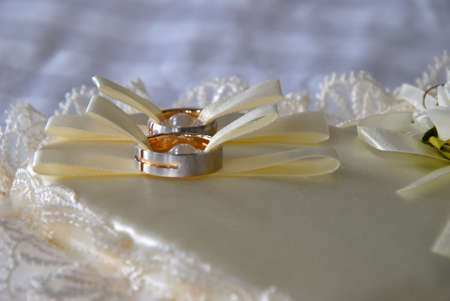 Wedding rings with decorationの写真素材