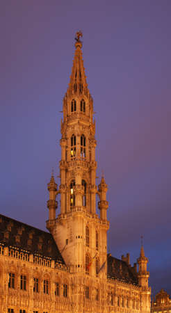  Brussels Town Hall on Grand Place at twilight  Belgiumの写真素材