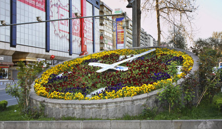 Flower clock on KÄ±zÄ±lay square in Ankara  Turkeyのeditorial素材