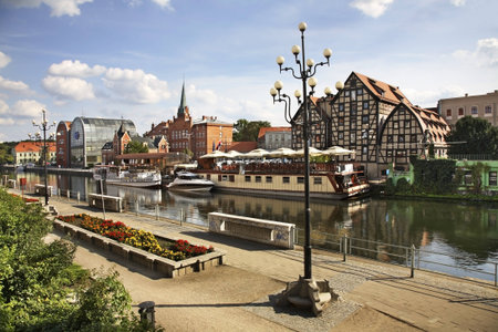 Brda river bank in Bydgoszcz. Poland