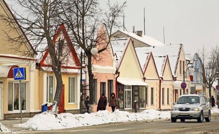 Historical buildings on the Zholudev street in Vawkavyskのeditorial素材