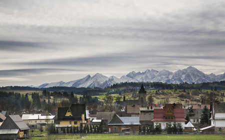 Village Szaflary and mountain near Zakopane. Polandの写真素材