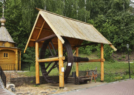 Draw-well in City of Masters. Gorodets. Nizhny Novgorod Oblast. Russiaのeditorial素材