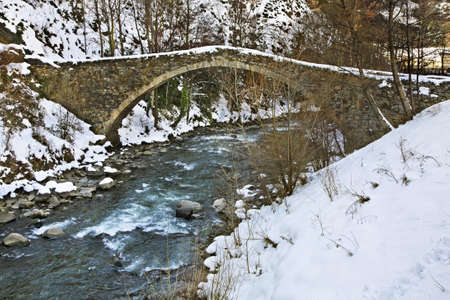 Romanesque bridge in La Margineda. Principality of Andorraの写真素材