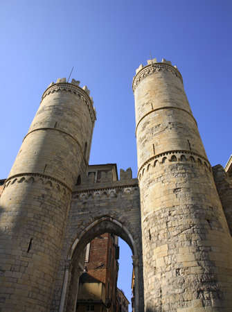 Porta Soprana Porta di Sant Andrew in Genoa. Italyの写真素材