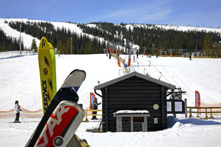 Ski trail in Lindvallen. Salen. Dalarna county. Swedenのeditorial素材