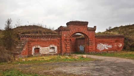 Gate of fort II Mierzwiaczka in Deblin fortress Iwangorod. Polandのeditorial素材